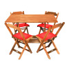 Jogo De Mesa Dobravel De Madeira 120x70 Com 4 Cadeiras Natural Estofado Vermelho - 1