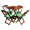 Conjunto De Mesa Dobravel De Madeira 60x60 Com 4 Cadeiras Imbuia Estofado Verde 