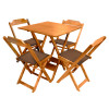 Conjunto De Mesa Dobravel De Madeira 60x60 Com 4 Cadeiras Natural Estofado Marrom - 1
