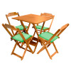 Jogo De Mesa Dobravel De Madeira 60x60 Com 4 Cadeiras Natural Estofado Verde - 1