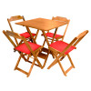 Jogo De Mesa Dobravel De Madeira 60x60 Com 4 Cadeiras Natural Estofado Vermelho - 1