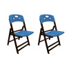 Kit Com 2 Cadeiras Dobraveis De Madeira Elegance Imbuia Polipropileno Azul - 1