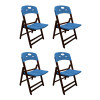 Kit Com 4 Cadeiras Dobraveis De Madeira Elegance Imbuia Polipropileno Azul - 1