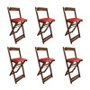 Kit 6 Cadeiras Bistro Dobravel De Madeira Estofada Vermelha - Imbuia - 1