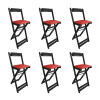 Kit 6 Cadeiras Bistro Dobravel De Madeira Estofada Vermelha - Preto - 1