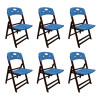 Kit Com 6 Cadeiras Dobraveis De Madeira Elegance Imbuia Polipropileno Azul - 1