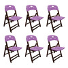 Kit Com 6 Cadeiras Dobraveis De Madeira Elegance Imbuia Polipropileno Roxo - 1