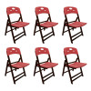 Kit Com 6 Cadeiras Dobraveis De Madeira Elegance Imbuia Polipropileno Vermelho - 1