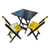 Mesa De Madeira Dobrável Preto 70x70 Com 2 Cadeiras Dobráveis Amarelo - 1