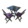 Mesa De Madeira Dobrável Preto 70x70 Com 2 Cadeiras Dobráveis Roxo - 1