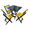 Mesa De Madeira Dobrável Preto 70x70 Com 3 Cadeiras Dobráveis Amarelo - 1