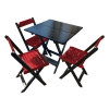 Mesa De Madeira Dobrável Preto 70x70 Com 3 Cadeiras Dobráveis Vermelho - 1