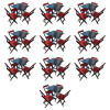 Kit 10 Mesas De Madeira Dobrável Preto 70x70 Com 4 Cadeiras Dobráveis Vermelho - 1