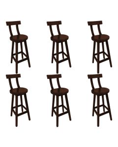 Combo 6 Banquetas Girafa em Madeira Alta com Encosto Reforçado para Balcão Cozinha e Bar - Imbuia