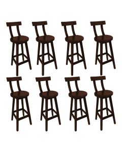 Kit 8 Cadeiras Altas Girafa Madeira com Encosto Design Moderno para Bancada e Área Gourmet - Imbuia