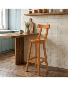 Banco Bistrô Girafa Alto Madeira com Encosto 73cm Ideal para Bancada Cozinha Gourmet - Natural