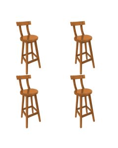 Conjunto 4 Banquetas Girafa Altas de Madeira com Encosto 73cm para Bar Cozinha Gourmet - Natural