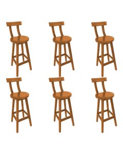 Conjunto 6 Assentos Altos Girafa de Madeira com Encosto 73cm para Cozinha Bancada Gourmet - Natural