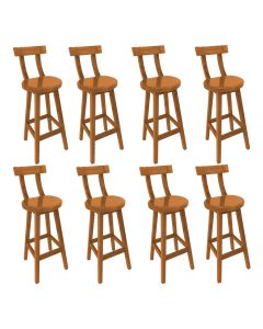 Kit 8 Bancos Altos Girafa Madeira com Encosto 73cm para Área Gourmet Cozinha Bancada - Natural