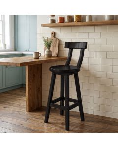 Cadeira Alta Girafa Madeira com Encosto 73cm Ideal para Bancada Cozinha Espaço Gourmet - Preto