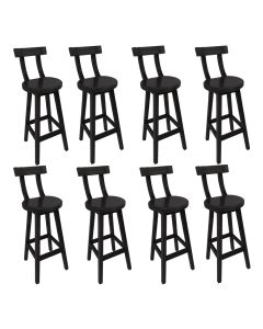 Kit 8 Assentos Altos Girafa Madeira com Encosto Reforçado para Bar Gourmet Bancada Moderna - Preto