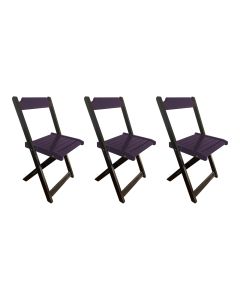 Kit 3 Cadeiras de Madeira Dobrável Roxo
