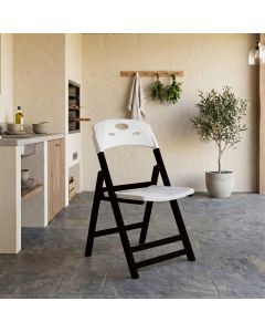 Cadeira Dobrável Elegance Madeira Preto Assento Polipropileno para Área Gourmet Cozinha - Branco