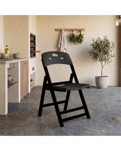 Cadeira Dobrável Elegance Madeira Preto Assento em Polipropileno para Área Gourmet Compacta - Preto