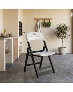 Cadeira Dobrável Elegance Madeira Preto Assento Polipropileno para Área Gourmet Cozinha - Branco