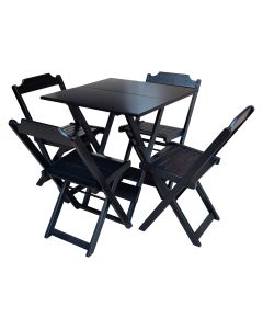 Conjunto de Mesa Dobrável para Restaurante de Madeira 90x90 com 4 Cadeiras Preto