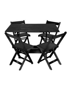 Jogo de Mesa Dobrável de Madeira 120x70 com 4 Cadeiras Preto Estofado Preto