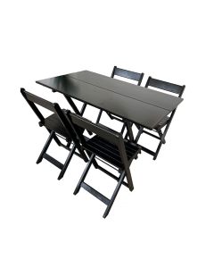 Jogo de Mesa Dobrável de Madeira 1,20x70 com 4 Cadeiras Preto