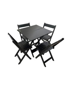 Conjunto Premium de Mesa Dobrável de Madeira 60x60 com 4 Cadeiras Preto