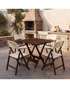 Kit Mesa Dobrável Elegance 70x70 6 Ripas Madeira com 4 Cadeiras Imbuia Polipropileno - Branco