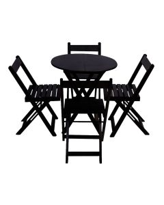 Conjunto Restaurante de Mesa Dobrável de Madeira 60cm Redondo com 4 Cadeiras Preto