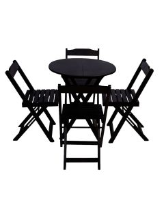 Conjunto de Mesa Dobrável para Açaí de Madeira 90cm Redondo com 4 Cadeiras Preto