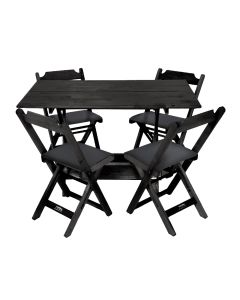 Jogo de Mesa Dobrável de Madeira 120x70 com 4 Cadeiras Preto Estofado Preto
