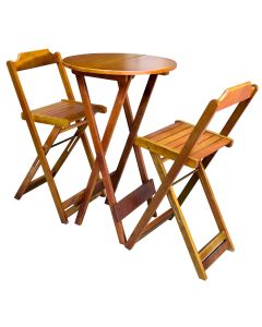 Jogo Bistro de Madeira Dobrável Redondo 55cm Diâmetro C/2 Cadeiras