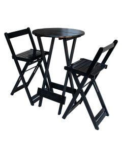 Jogo Bistro de Madeira Dobrável Redondo 55cm Diâmetro C/2 Cadeiras
