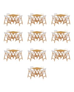Kit 10 Mesas Dobráveis Elegance 70x70 6 Ripas com 4 Cadeiras Natural Assento Polipropileno - Branco