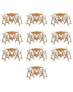 Kit 10 Mesas Dobráveis Elegance 70x70 8 Ripas 4 Cadeiras Natural Assento Polipropileno - Branco