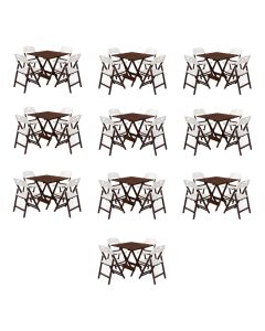Kit 10 Jogos Mesa Dobrável Elegance 70x70 6 Ripas com 4 Cadeiras Imbuia Polipropileno - Branco
