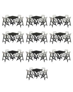 Conjunto 10 Mesas Dobráveis Elegance 70x70 8 Ripas 4 Cadeiras Base Preto Polipropileno Sala - Branco