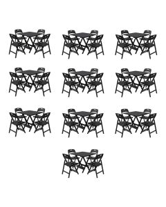 Kit 10 Mesas Dobráveis Elegance 70x70 6 Ripas com 4 Cadeiras Preta Assento Polipropileno - Preto