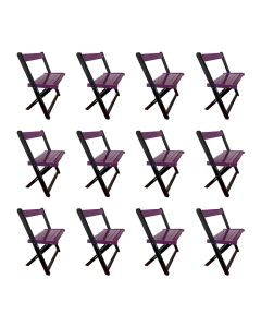 Kit 12 Cadeiras de Madeira Dobrável Roxo