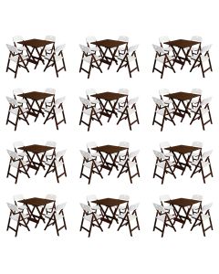 Conjunto 12 Jogos Mesa Dobrável Elegance 70x70 8 Ripas 4 Cadeiras Imbuia Polipropileno - Branco