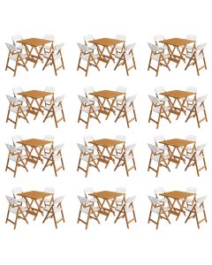 Kit 12 Mesas Dobráveis Elegance 70x70 8 Ripas 4 Cadeiras Natural Assento Polipropileno - Branco