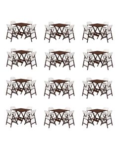 Kit 12 Jogos Mesa Dobrável Elegance 70x70 6 Ripas com 4 Cadeiras Imbuia Polipropileno - Branco