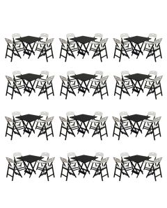 Conjunto 12 Mesas Dobráveis Elegance 70x70 8 Ripas 4 Cadeiras Base Preto Polipropileno Sala - Branco