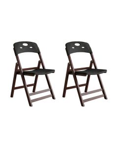 Kit 2 Cadeiras Dobráveis Elegance Imbuia em Madeira Assento em Polipropileno Varanda Área - Preto